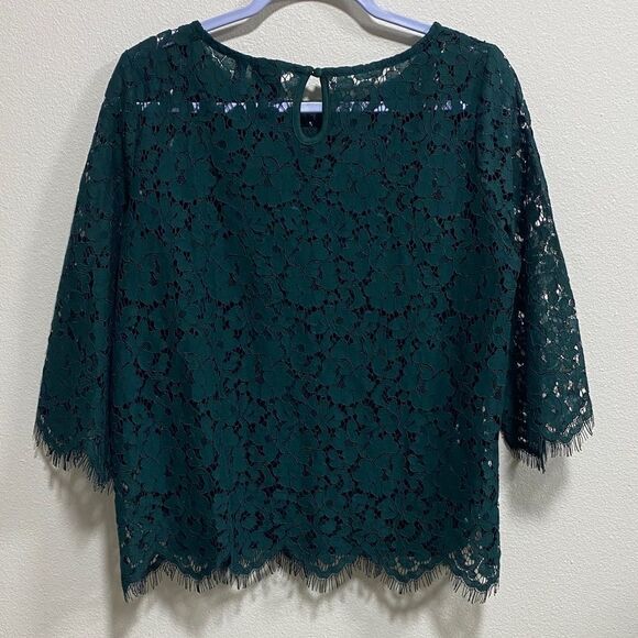 Rafaella‎ Deep Jade Green Lace Scalloped Hem Top w/ Cami | Size Small NWT - Picture 5 of 12
